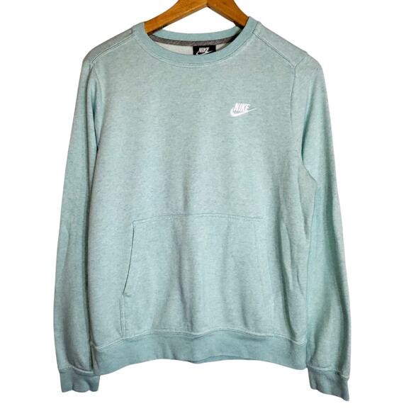 Vintage 90's Nike Crewneck Sweatshirt Embroidered Logo Front Pouch Pocket Teal M - Picture 1 of 7